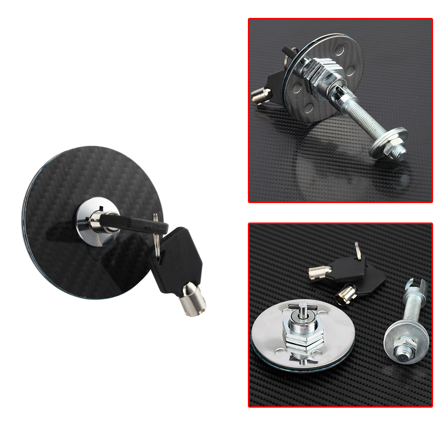 2x Carbon Fiber Round Car Racing Hood Lock Latch Pins Key Kit